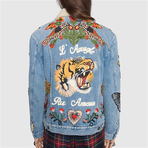 gucci embrodered tiger jacket|gucci denim jacket embroidered rep.